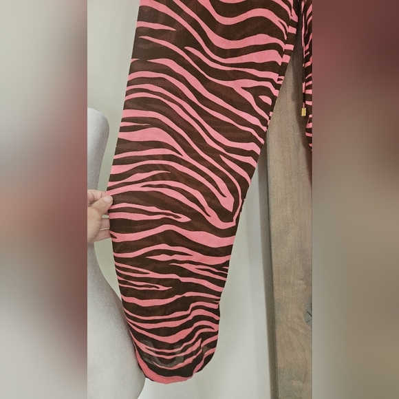 MICHAEL KORS Zebra Print Wide Leg Pants Tie Front Sheer Pants.Pink/brown. Size M - Picture 10 of 14